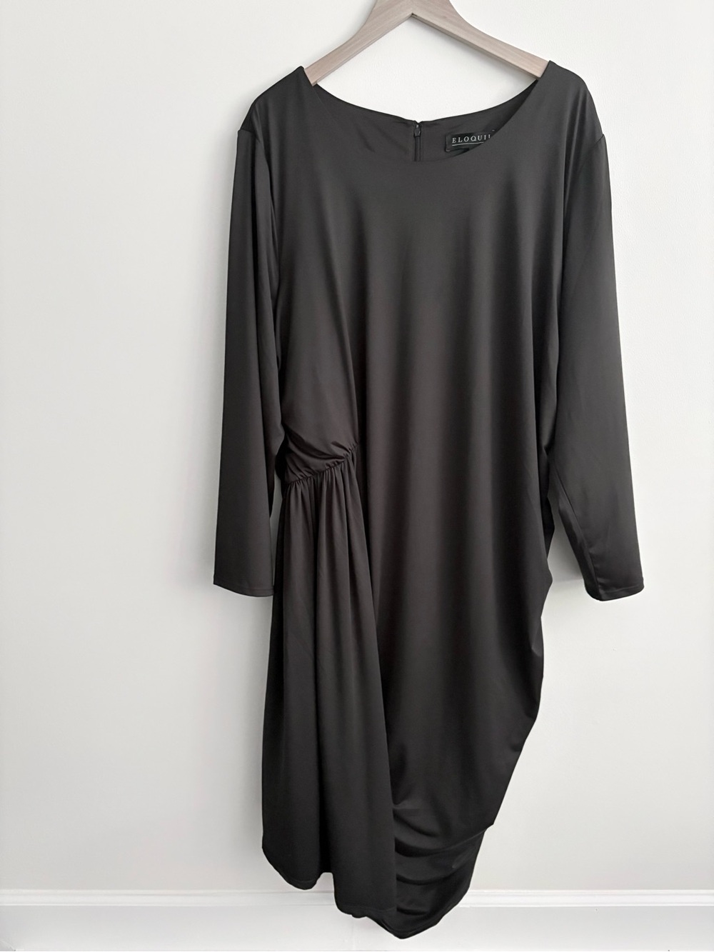 NWT Eloquii Asymettric Ruched Long Sleeve Black Dress Holiday Date Night Size 26